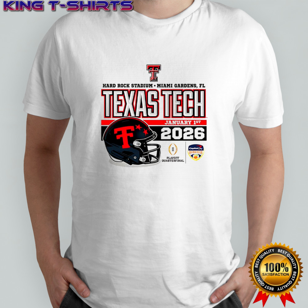 Texas Tech Red Raiders January 2026 CFP Hard Rock stadium helmet shirt
