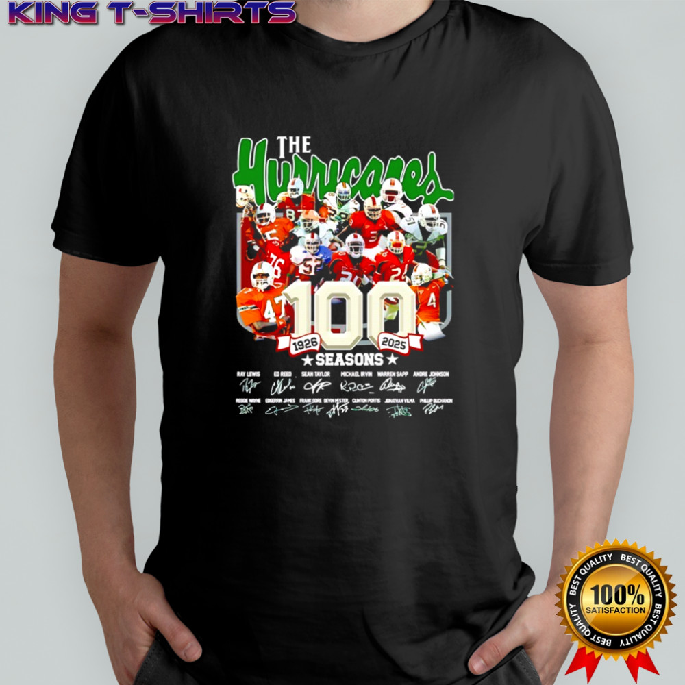 The Miami Hurricanes 100 season 1926 to 2026 players signature shirt