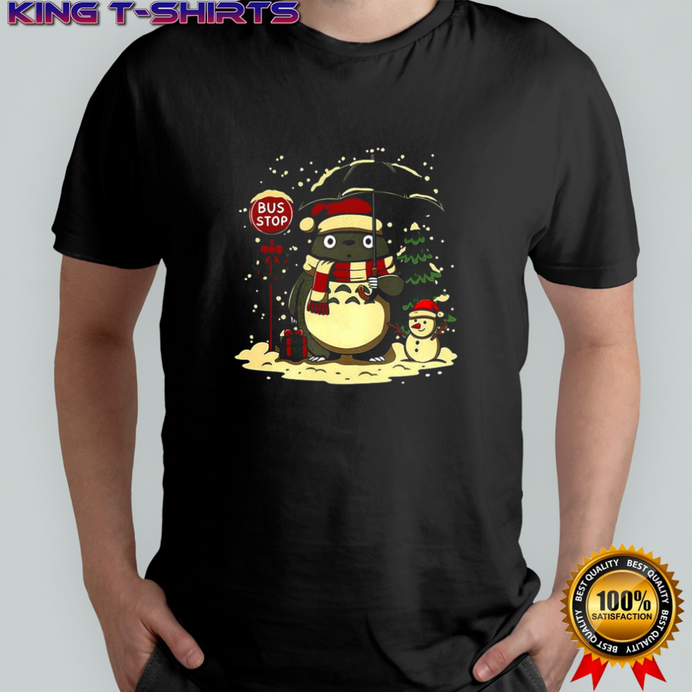 Totoro and snowman winter bus stop cartoon shirt
