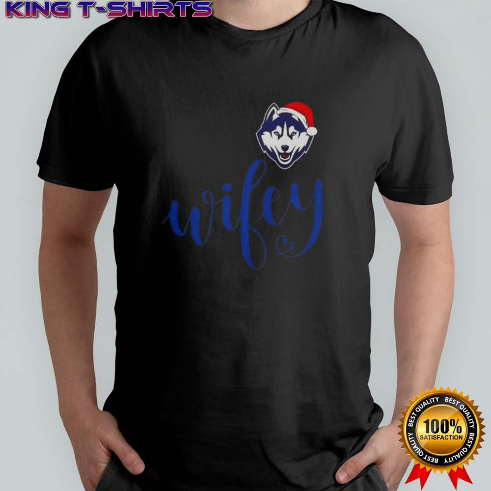 Wifey Connecticut Huskies Santa Hat Merry Christmas T-Shirt
