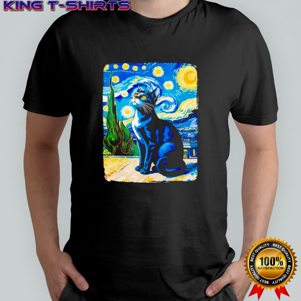 Cat Lover Starry Night Van Gogh Meme graphic shirt