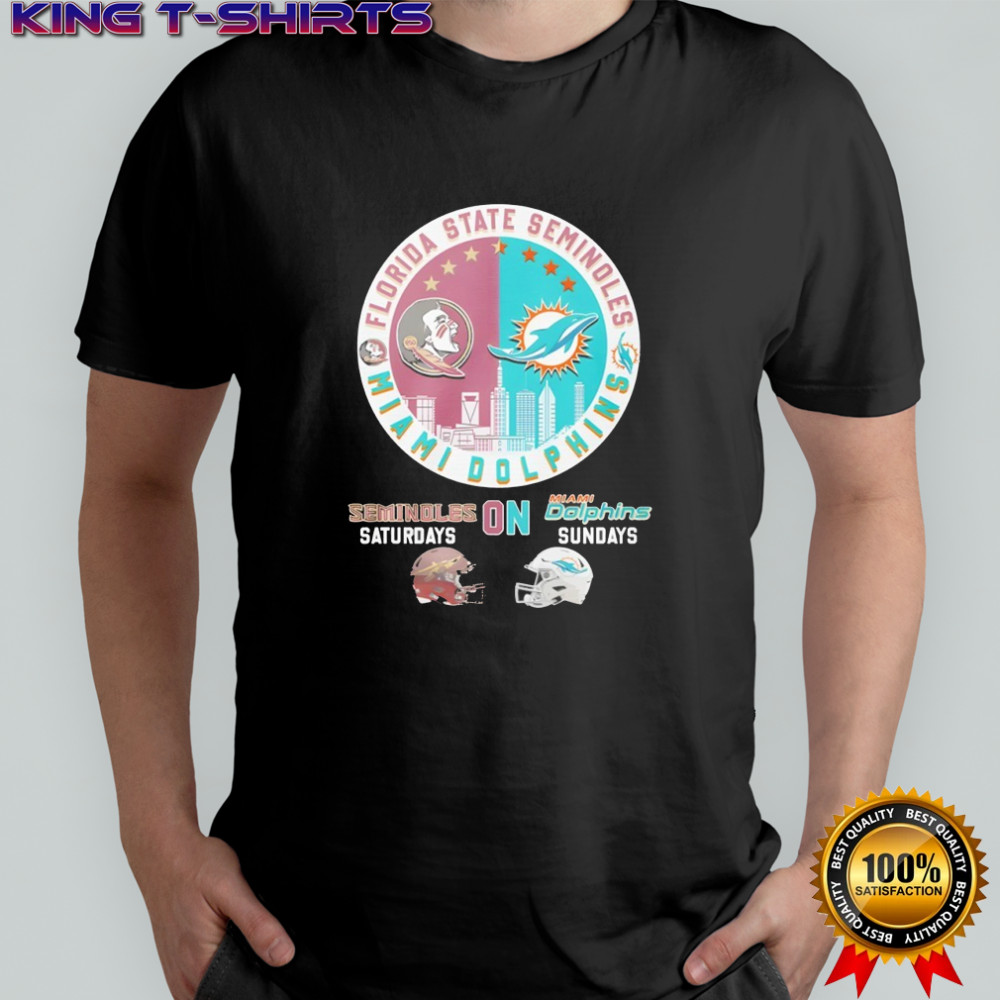 Florida State Seminoles on Saturdays and Miami Dolphins on Sundays helmet logo mashup shirt