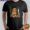 Goldendoodle eating pizza holding glasses meme shirt