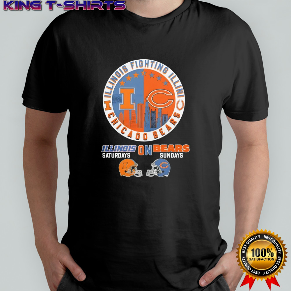 Illinois Fighting Illini on Saturdays and Chicago Bears on Sundays helmet logo mashup shirt