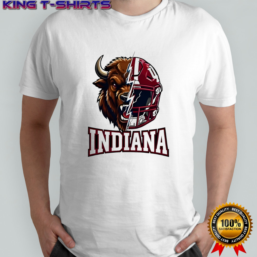 Indiana Hoosier the Bison mascot and football helmet shirt