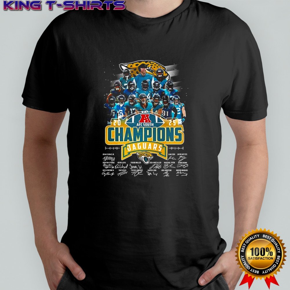 Jacksonville Jaguars AFC South 2025 Champions player college name and signature shirt