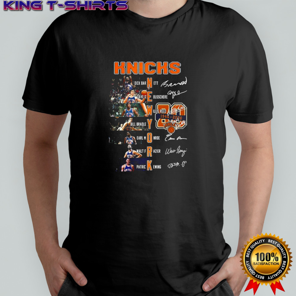 New York Knicks NBA 80th anniversary player college name and signature shirt