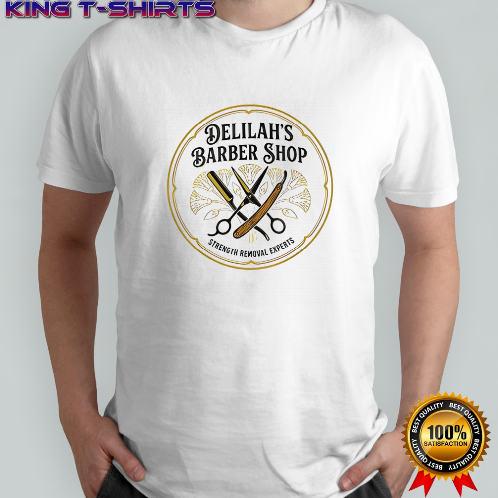 Philistine Delilah barbershop strength removal experts logo shirt