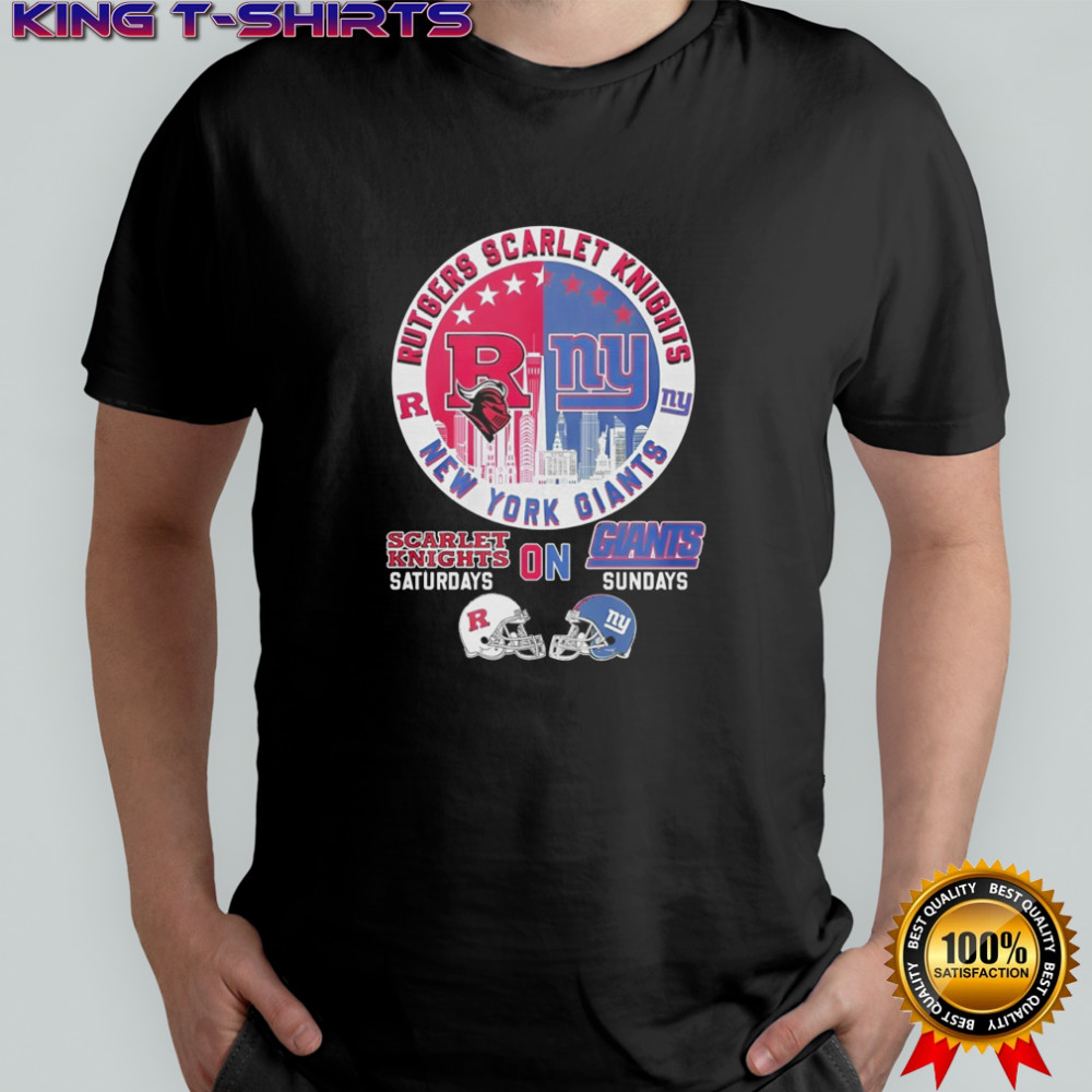 Rutgers Scarlet Knights on Saturdays and New York Giants on Sundays helmet logo mashup shirt