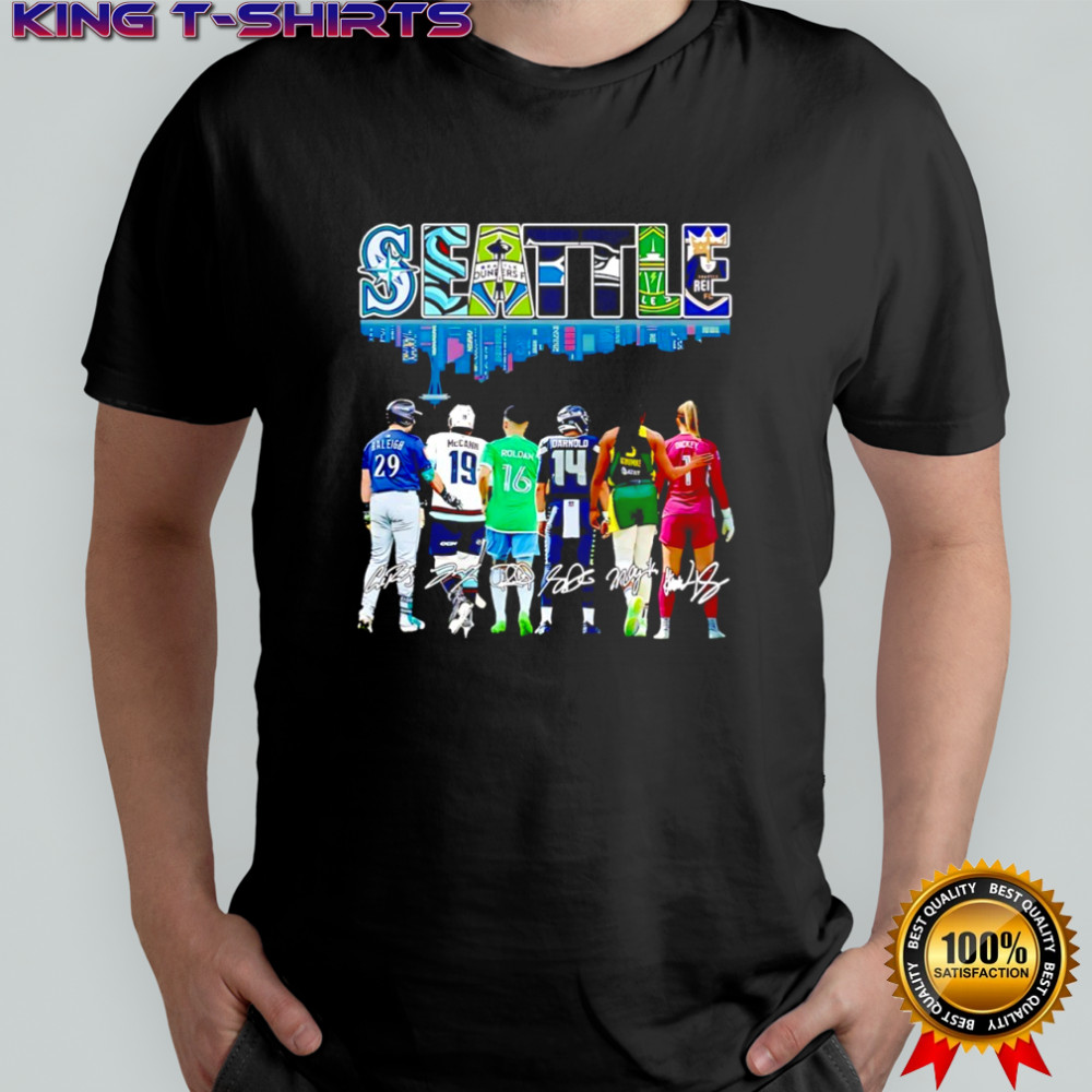 Seattle city skyline Seattle Sounders FC Seattle Mariners Seattle Seahawks and Seattle Storm shirt