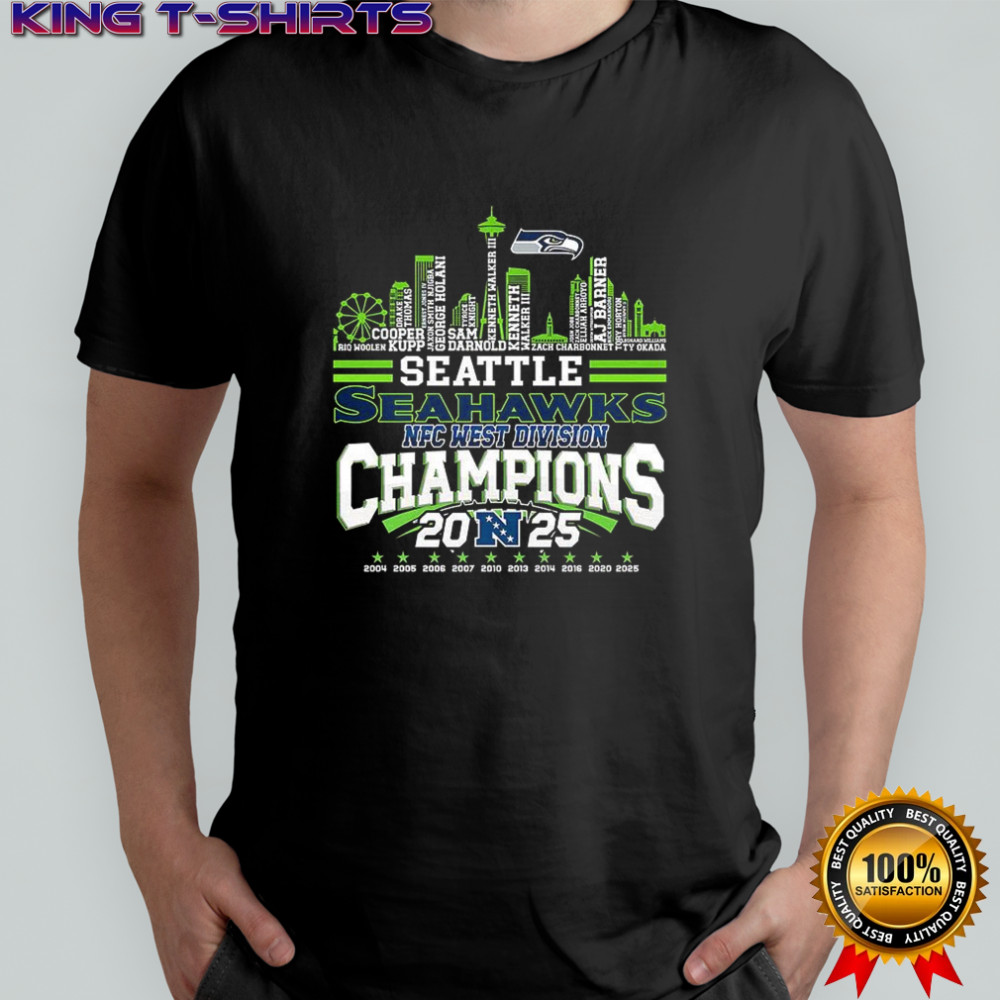 Seattle Seahawks NFC west Division Champions 2025 name player city skyline shirt