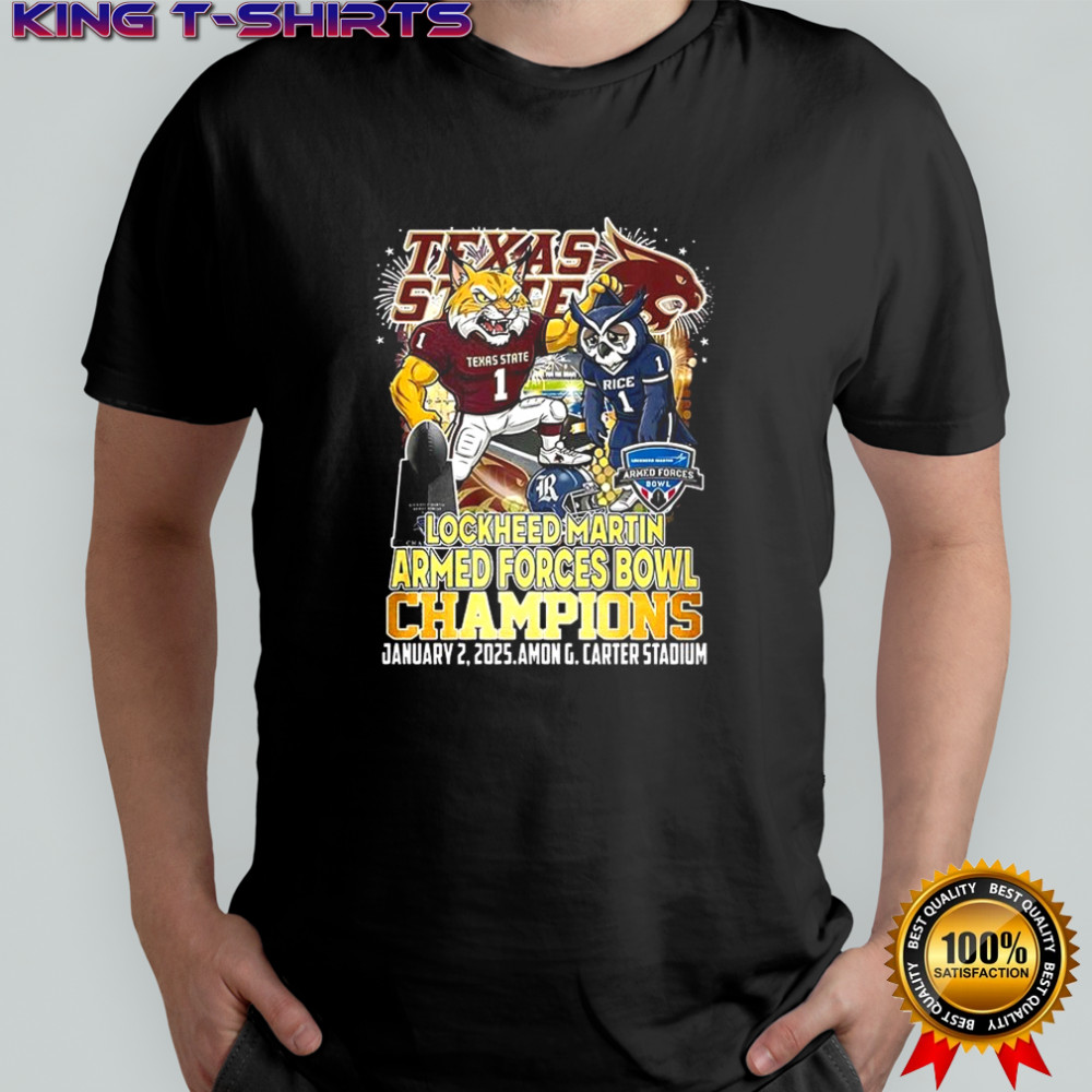 Texas State Bobcats NCAA Lockheed Martin Armed Forces Bowl Champions 2026 mascot shirt