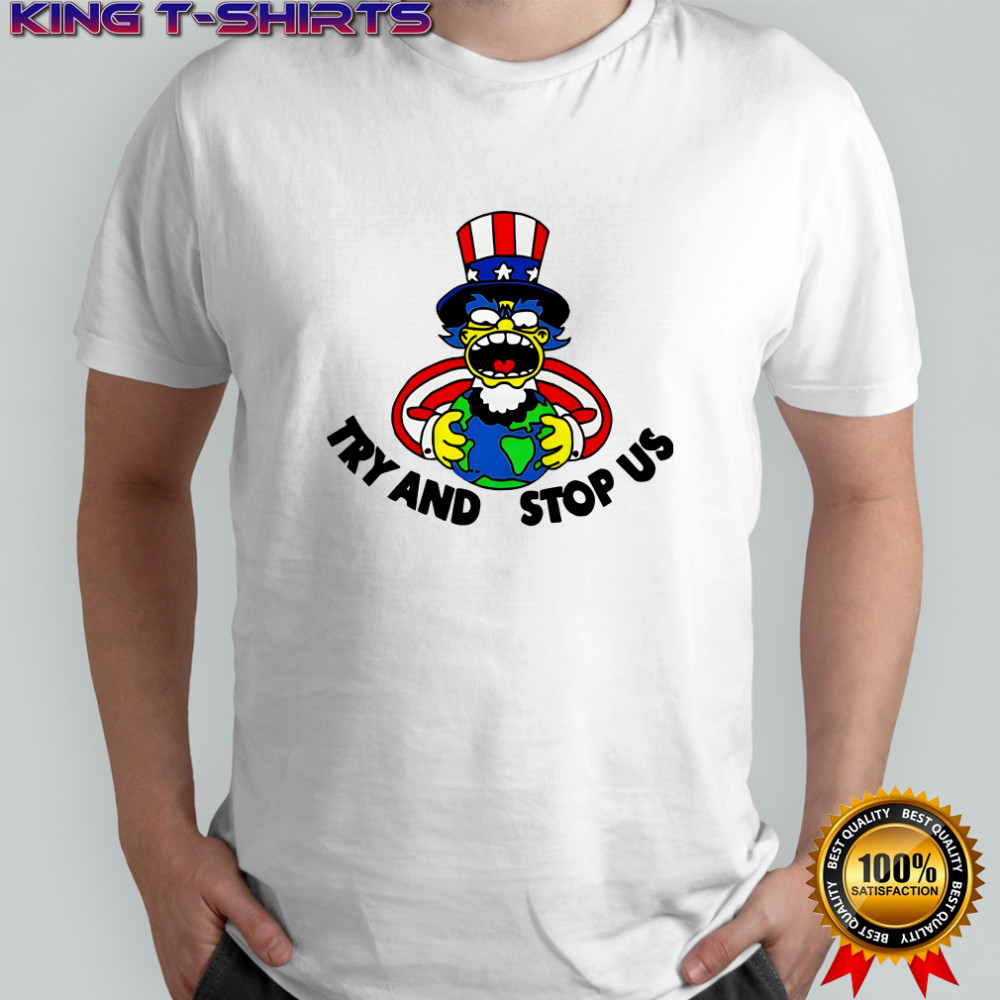 Try and stop us cartoon logo shirt
