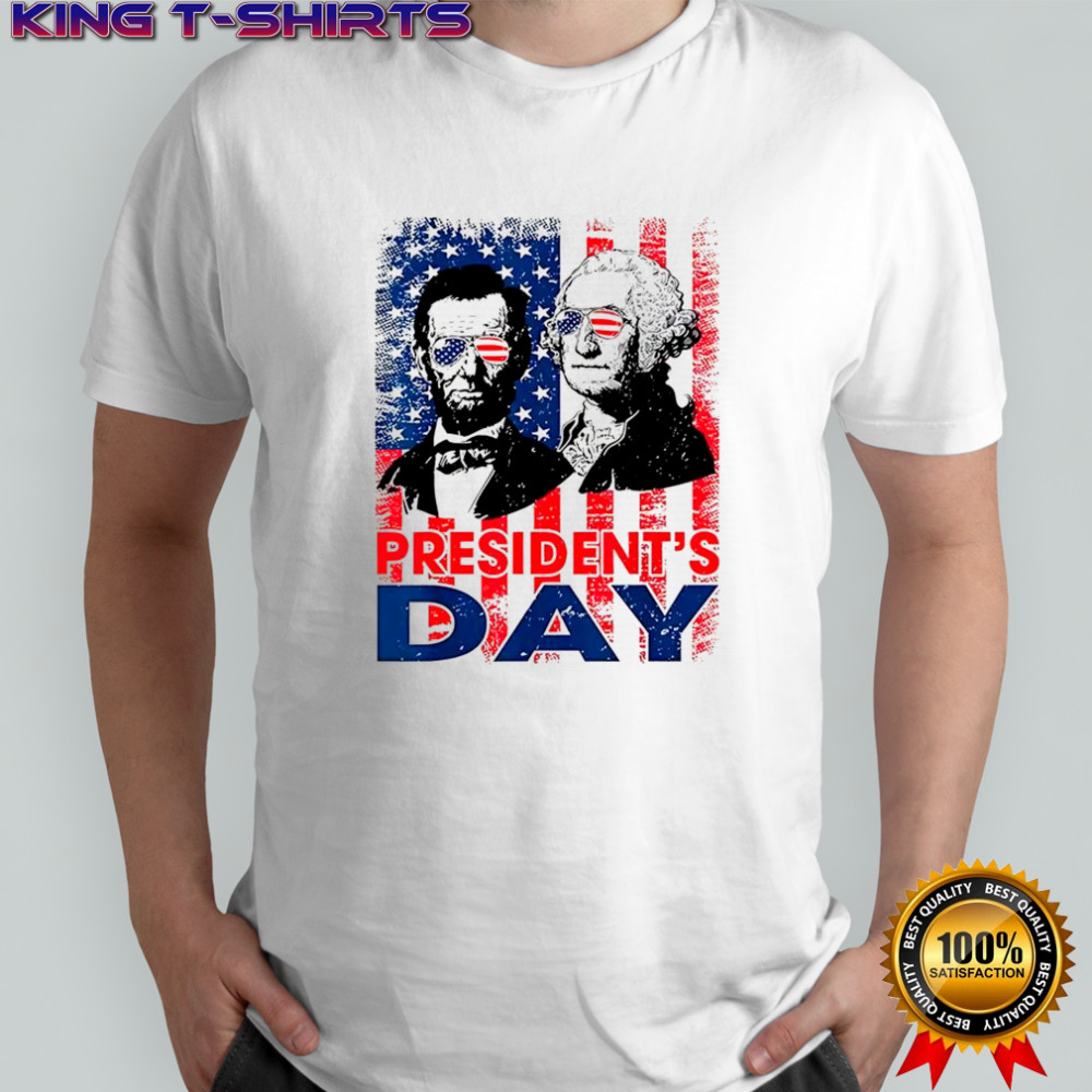 Washington and Lincoln USA flag president’s day retro tribute shirt